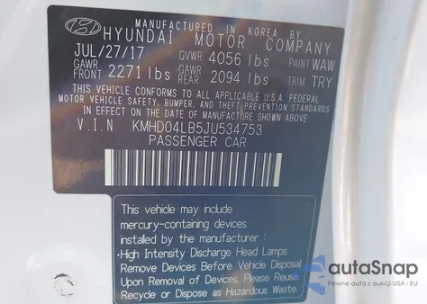 2018 Hyundai Elantra Sport из США, поврежденный, VIN KMHD04LB5JU534753